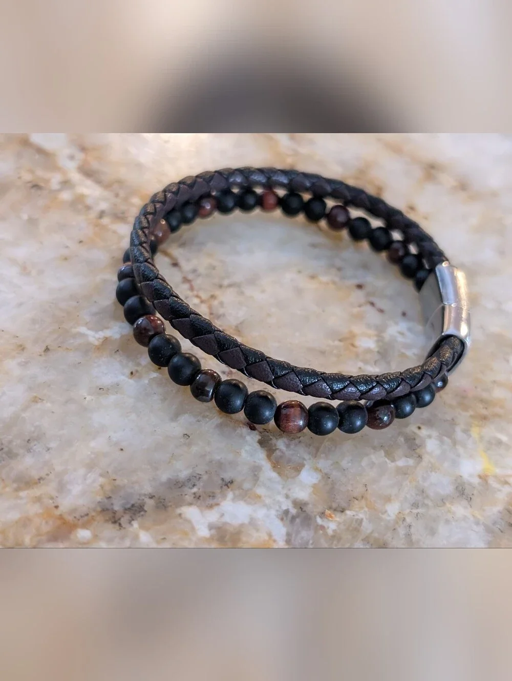 Stone & Braided Strap Bracelet